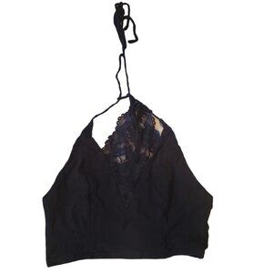 Free People Boho Lace Halter Crop Top Racerback Black Sz S